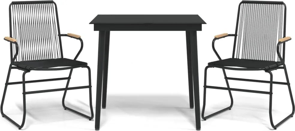 vidaXL Set cu masă pentru grădină, 3 piese, PVC negru, ratan