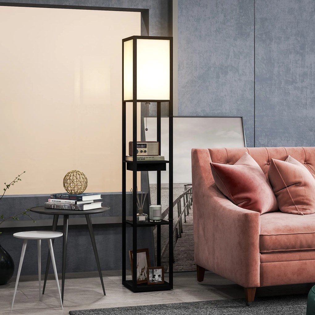 HOMCOM Lampadaire modern cu LED-uri și rafturi cu port USB A+C, comutator la picior pentru salon, cameră, birou, negru | Aosom Romania