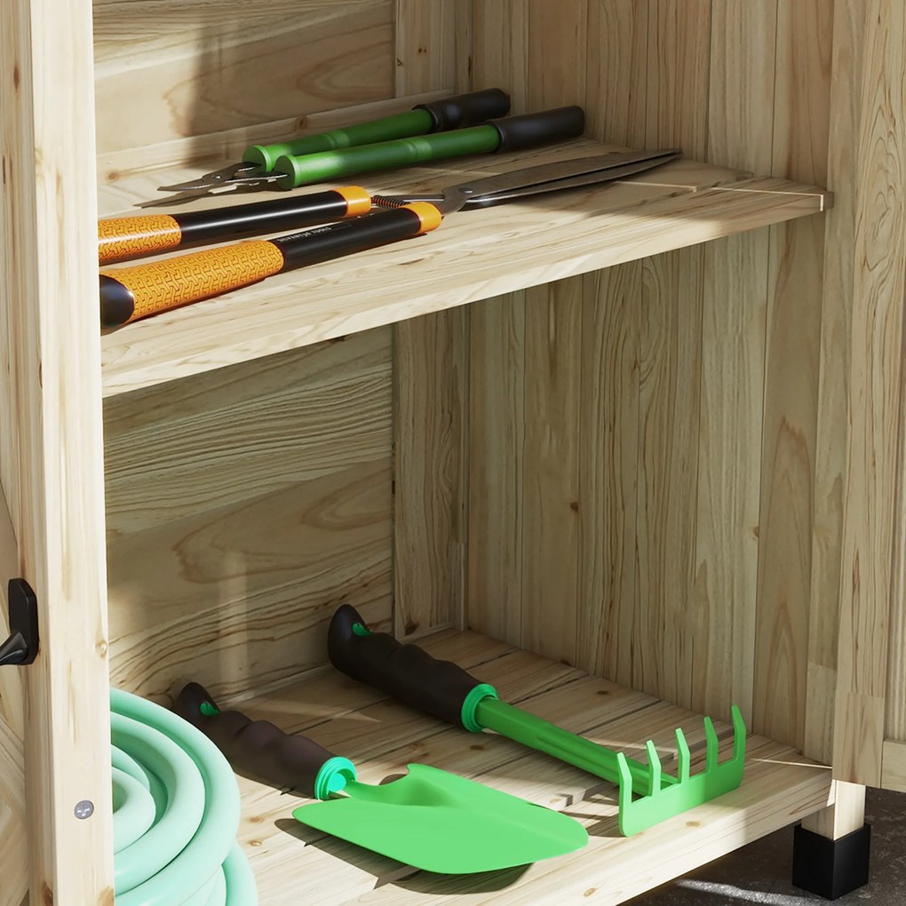 Outsunny Masă de transplant masă de grădinărit dulap și rafturi și blat tălpi antiderapante 90,5x41x124,5cm lemn natural | Aosom Romania