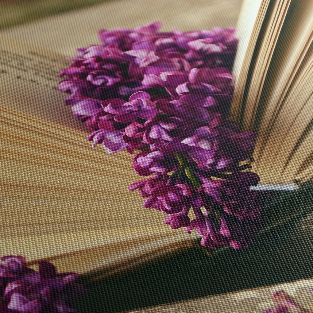 Tablou cu carte și floare violetă (cu ceas) (90x30 cm)