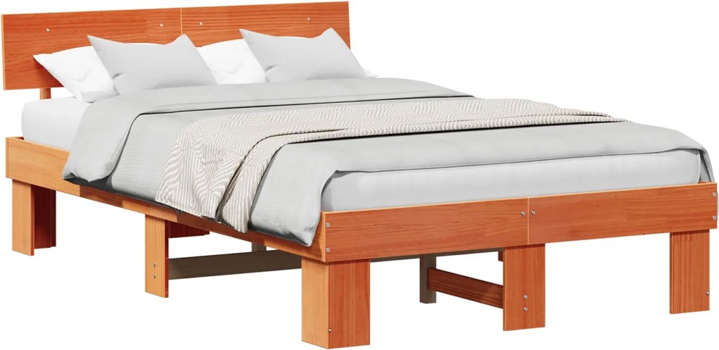 vidaXL Cadru de pat Maroniu cerat 135 x 190 cm Lemn de pin masiv