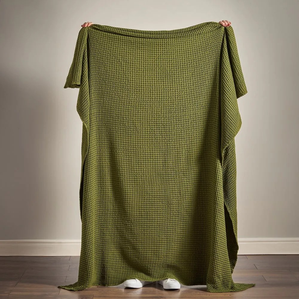 Pătură verde din bumbac 150x200 cm Jaipur Chunky Waffle – Pineapple Elephant