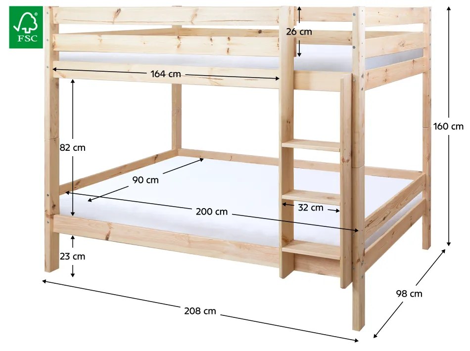 Pat supraetajat cu bariera, 90x200, molid, BENY