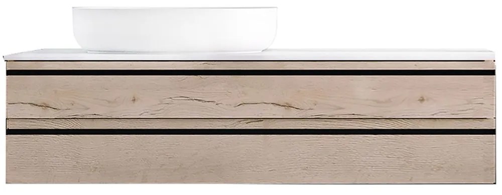 Dulap baie suspendat KolpaSan Alexis, 120 cm, pentru lavoar pe blat, stejar Craft wood