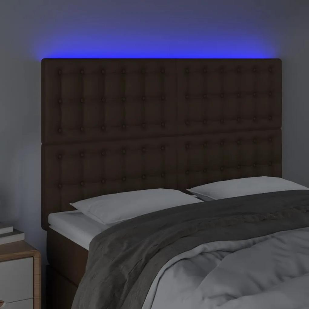 Tablie de pat cu LED, maro, 144x5x118 128 cm, piele ecologica 1, Maro, 144 x 5 x 118 128 cm