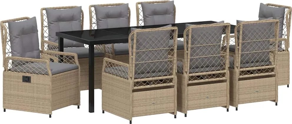 vidaXL Set de masă pentru grădină 9 pcs Beige și gri deschis poliratan