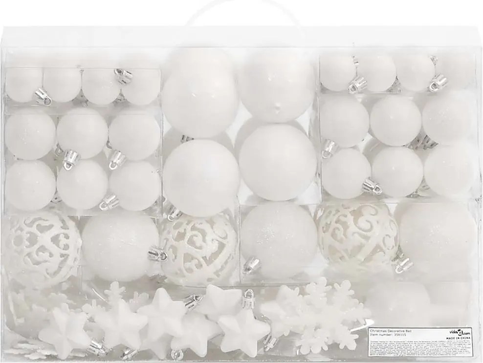 vidaXL Set globuri de Crăciun 111 buc., alb, polistiren