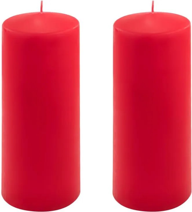 Set de lumânări stâlp, 20 cm, Ø 7,5 cm, roșu, 2 buc