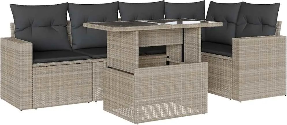 vidaXL Set canapele de grădină cu perne, 6 piese gri deschis poliratan