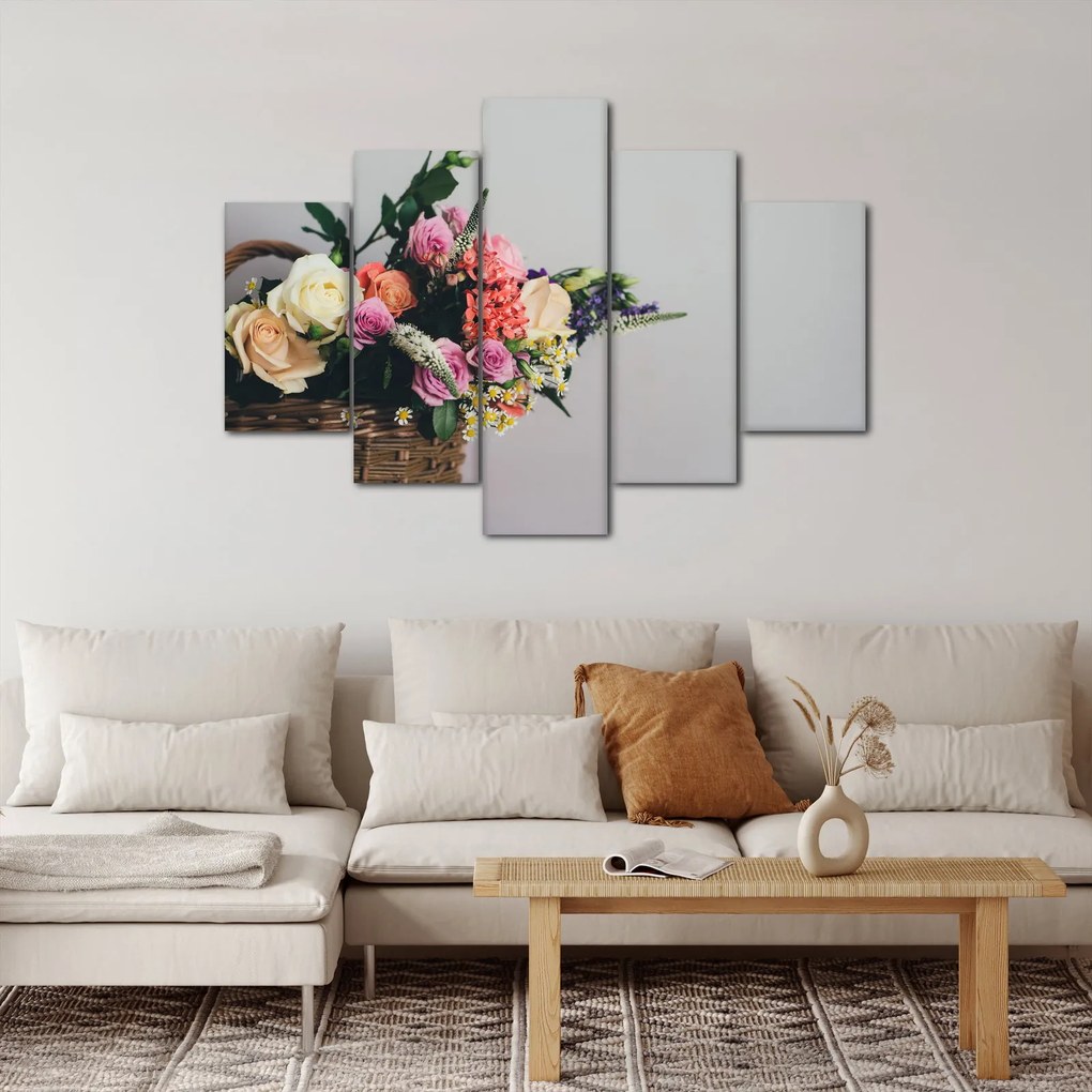 Tablou cu coș și flori (150x105 cm)