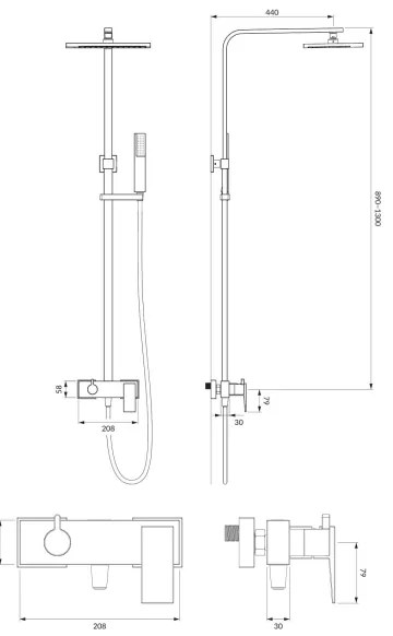 OMNIRES PM7444CR - Set duș PARMA cu baterie, crom lucios