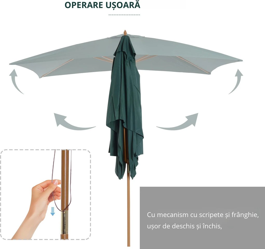 Outsunny Umbrelă din Lemn pentru Grădină, Verde, 2X3M, Design Elegant, Rezistentă la Intemperii | Aosom Romania