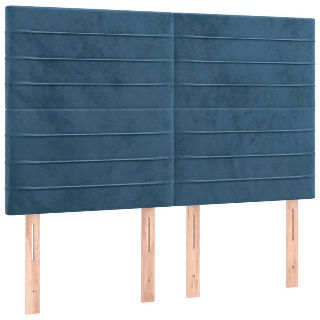 Pat box spring cu saltea, albastru inchis, 140x190 cm, catifea Albastru inchis, 140 x 190 cm, Benzi orizontale