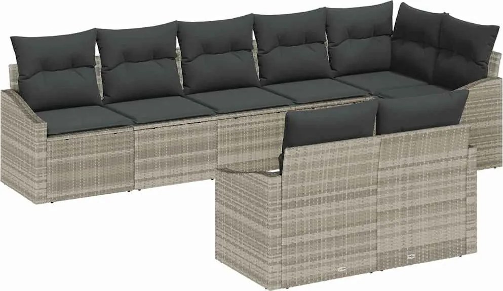 vidaXL Set de canapea cu pernă 8 pcs Gri deschis poliratan