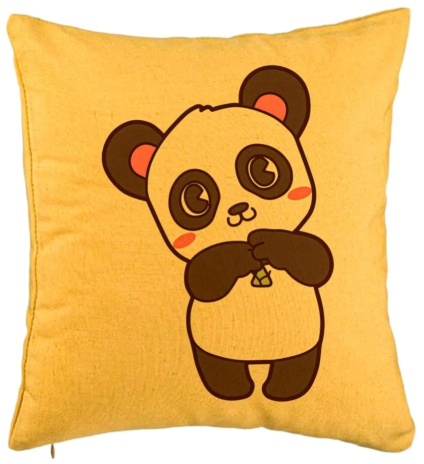 Perna Decorativa, Model Urs Panda, 40x40 cm, Galben, Husa Detasabila, Burduf