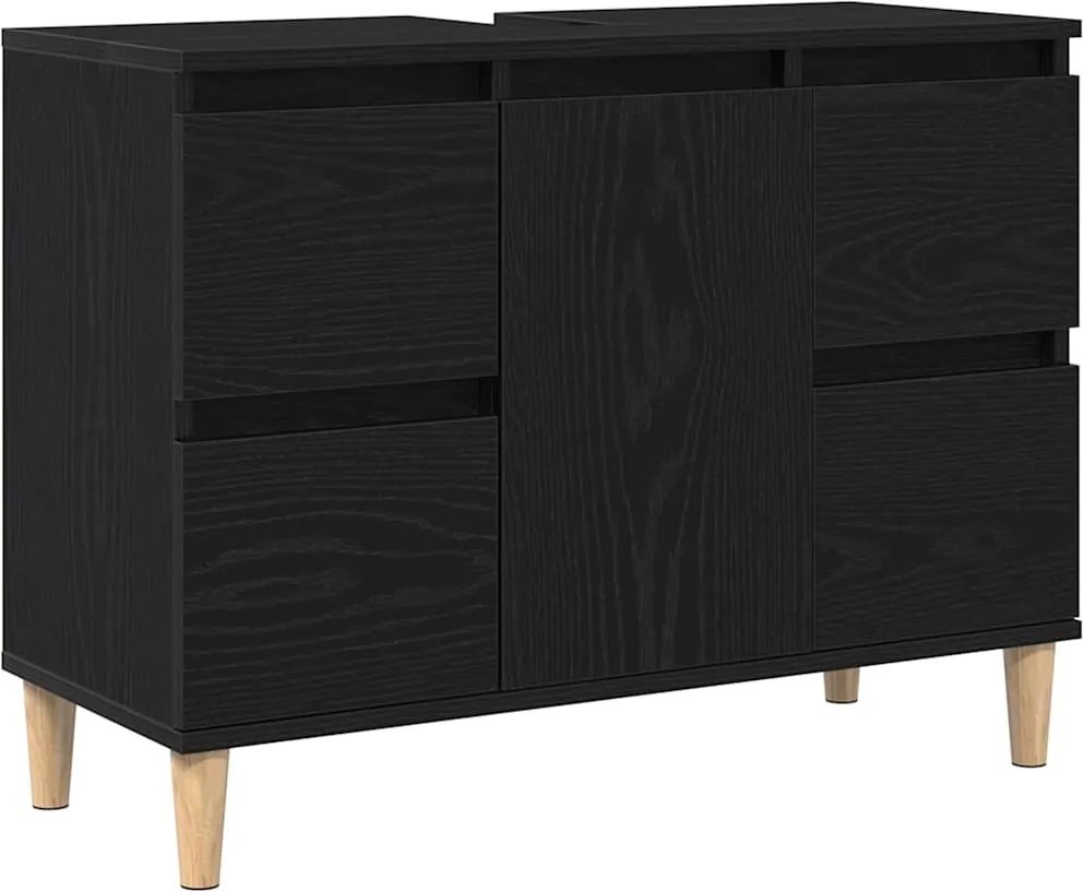 vidaXL Dulap pentru Chiuveta de Baie Stejar Negru 80 x 33 x 60 cm