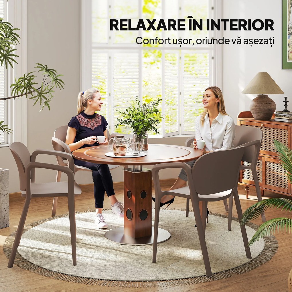 Outsunny Set 4 Scaune de Grădină Stivuibile cu Brațe, Rezistente la Raze UV și Impermeabile, 60x56x75 cm, Gri | Aosom Romania