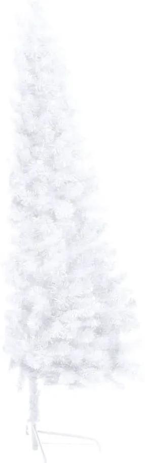 Brad de Craciun artificial jumatate LEDsuport alb 180 cm PVC 1, Alb, 180 cm