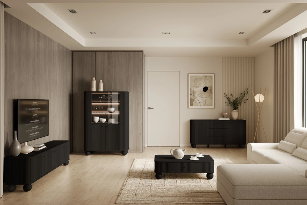 Vitrină Vesper 103 cm - negru / picioare negre