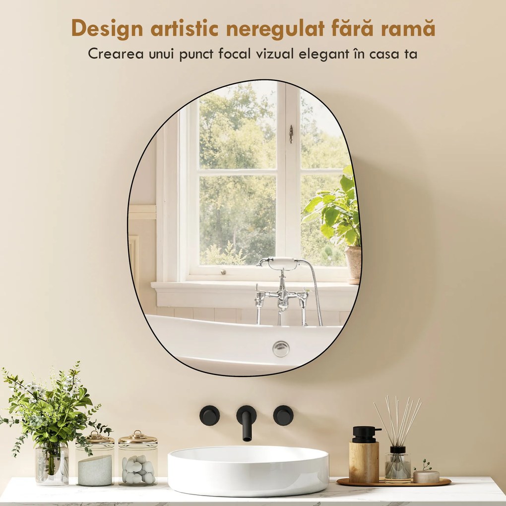 HOMCOM Dulap Baie cu Oglindă și 3 Rafturi, 61x12x79 cm, Formă Neregulată, Dulap Montabil pe Perete, Negru | Aosom Romania