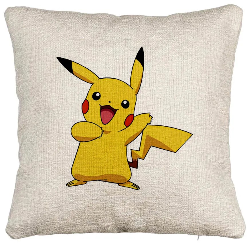 Perna Decorativa Canapea, Model copii Pikachu, 40x40 cm, Cu fermoar