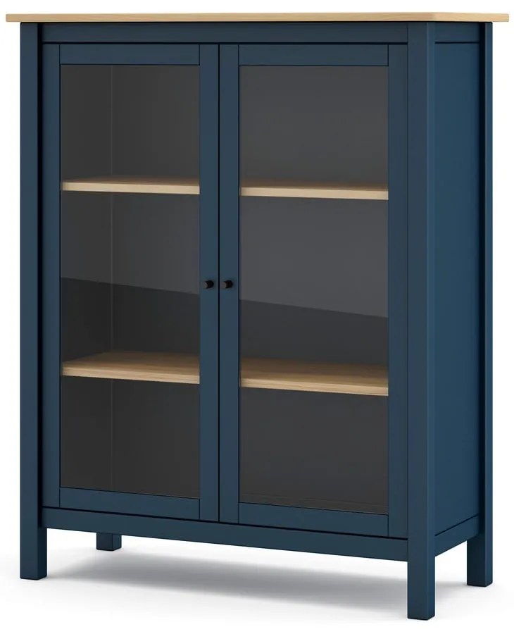 Vitrină albastru-închis/natural din lemn de pin 90x110 cm Misti – Marckeric