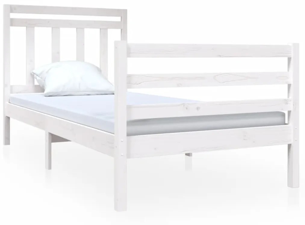 3100620 vidaXL Cadru de pat Single 3FT, alb, 90x190 cm, lemn masiv
