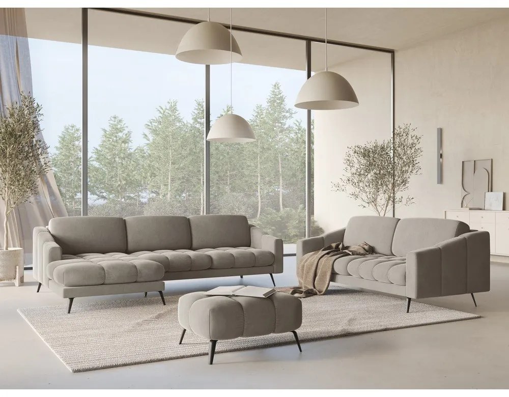 Colțar bej cu tapițerie din catifea (cu colț pe partea stângă) Nalu – Makamii