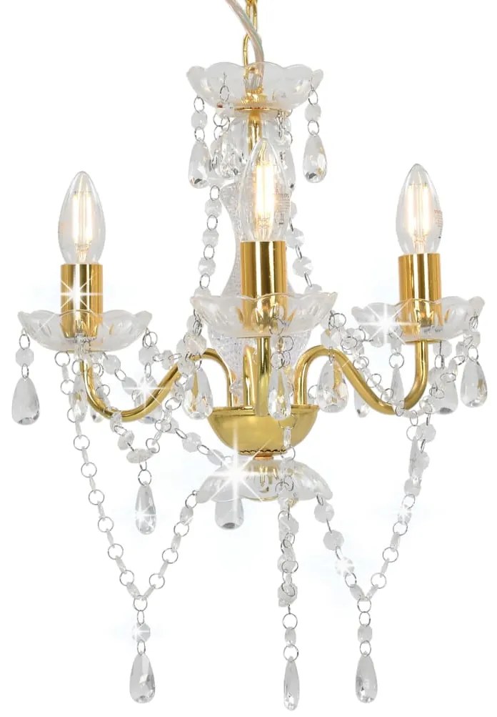 vidaXL Candelabru cu mărgele, auriu, rotund, 3 becuri E14