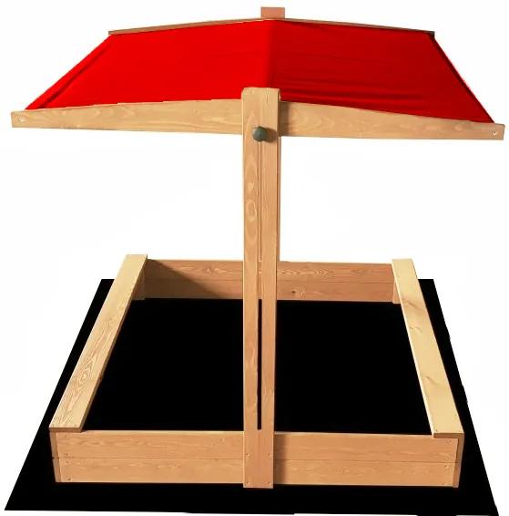 Cutie de nisip pentru copii cu acoperiș roșu 120 x 120 cm