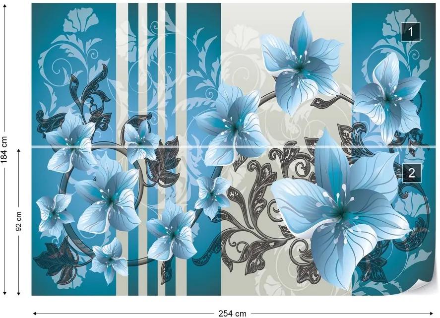 Fototapet GLIX - Floral Pattern With Swirls Blue + adeziv GRATUIT Tapet nețesute - 254x184 cm