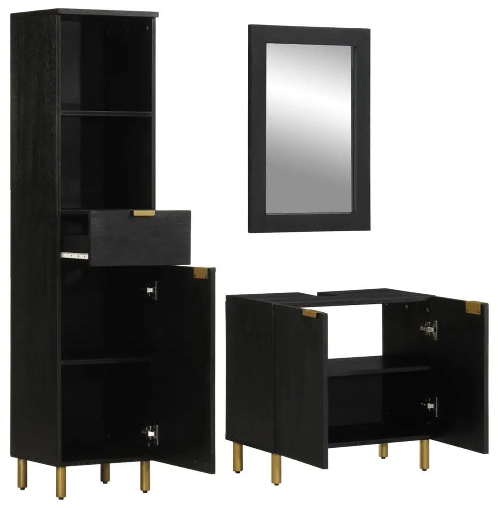 3309995 vidaXL Set mobilier de baie, 3 piese, negru, lemn compozit