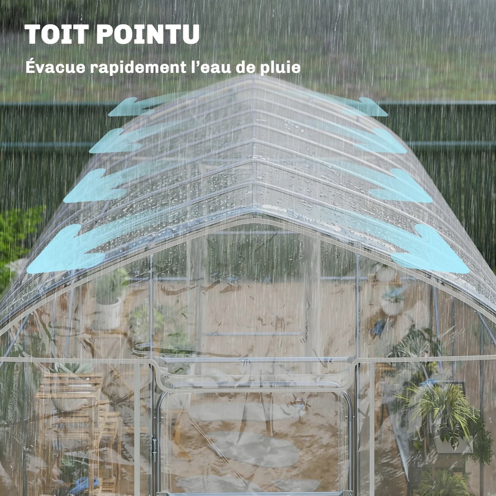 Outsunny Seră tunel cu învelitoare PO, 2 uși cu balamale, seră încălzită cu structură optimizată, transparentă | Aosom Romania