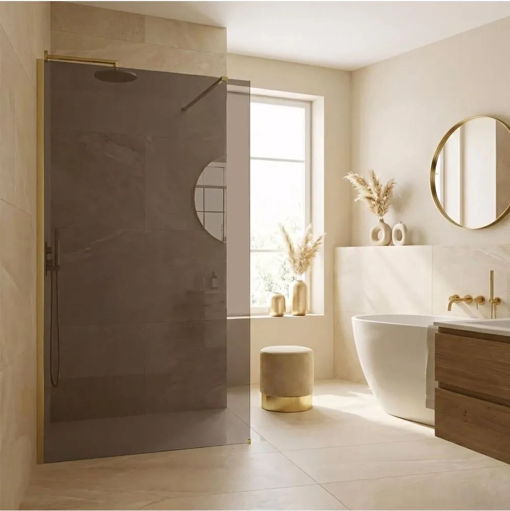 Paravan de dus fumuriu Rea Flexi Brown 110 cm auriu periat