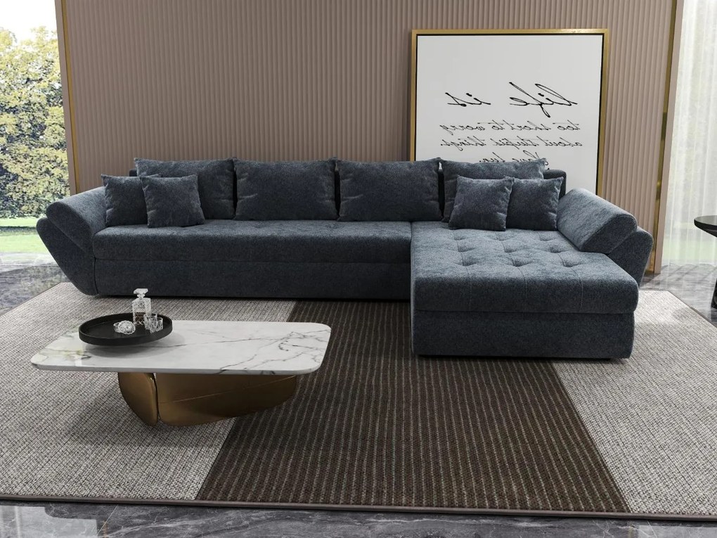 Colțar extensibil dumonde cu ladă de depozitare si sezut confortabil din spuma high-density, Loana XL Euphoria Grafit II 335x185 cm