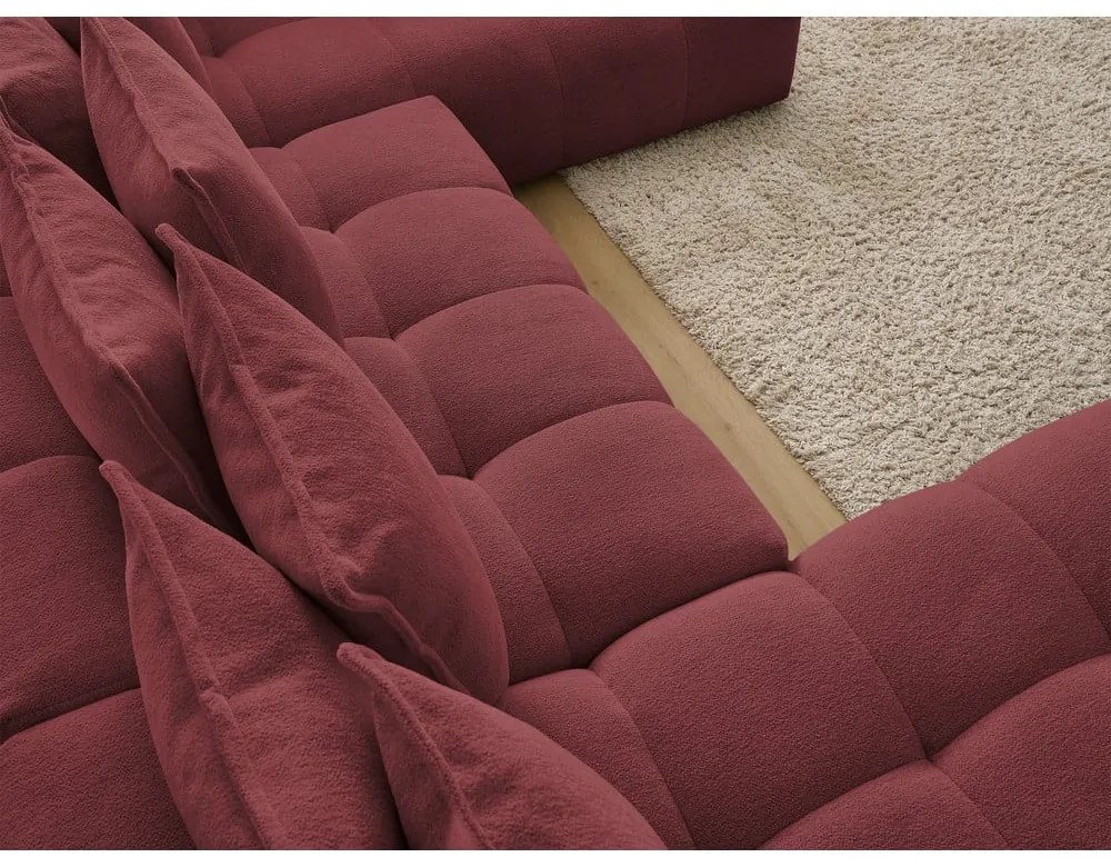 Colțar burgundy extensibil/cu spațiu de depozitare cu tapițerie din chenille (cu colț pe partea dreaptă/în formă de "U") Everest – Bobochic Paris