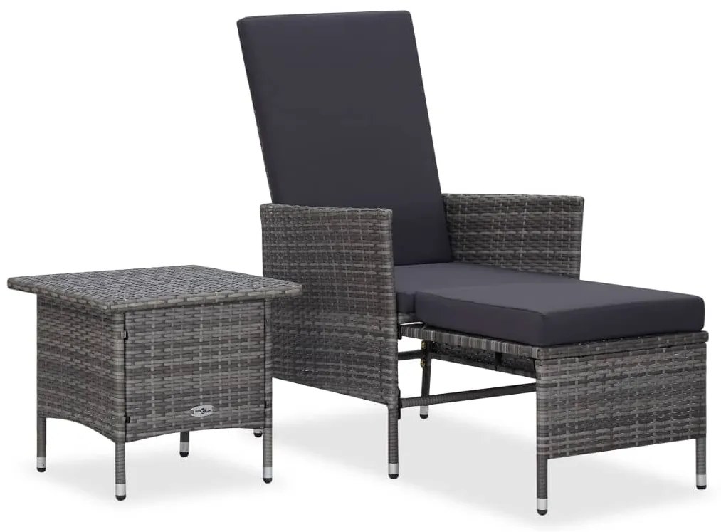 vidaXL Set mobilier de grădină cu perne, 2 piese, gri, poliratan