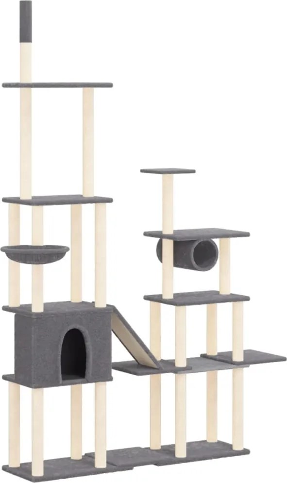 vidaXL Ansamblu de pisici, stâlpi din funie sisal, gri închis, 279 cm