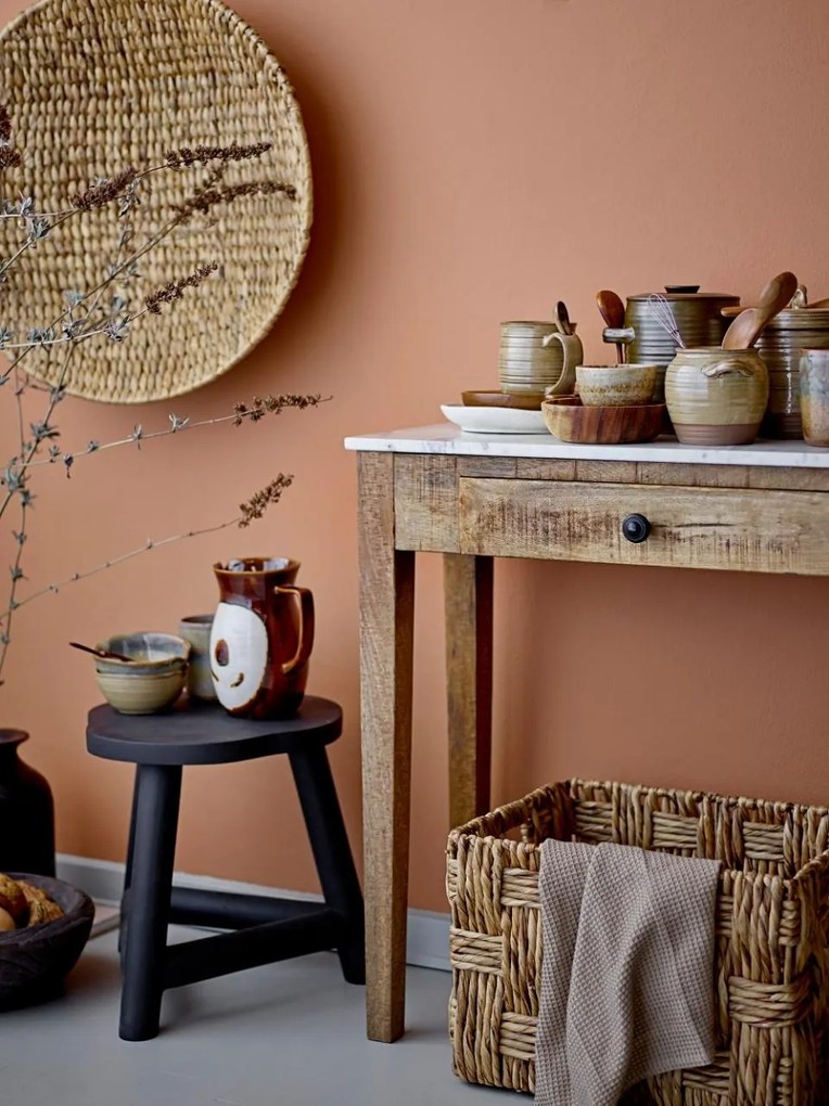 Taburet, negru, din lemn de mango, Malie