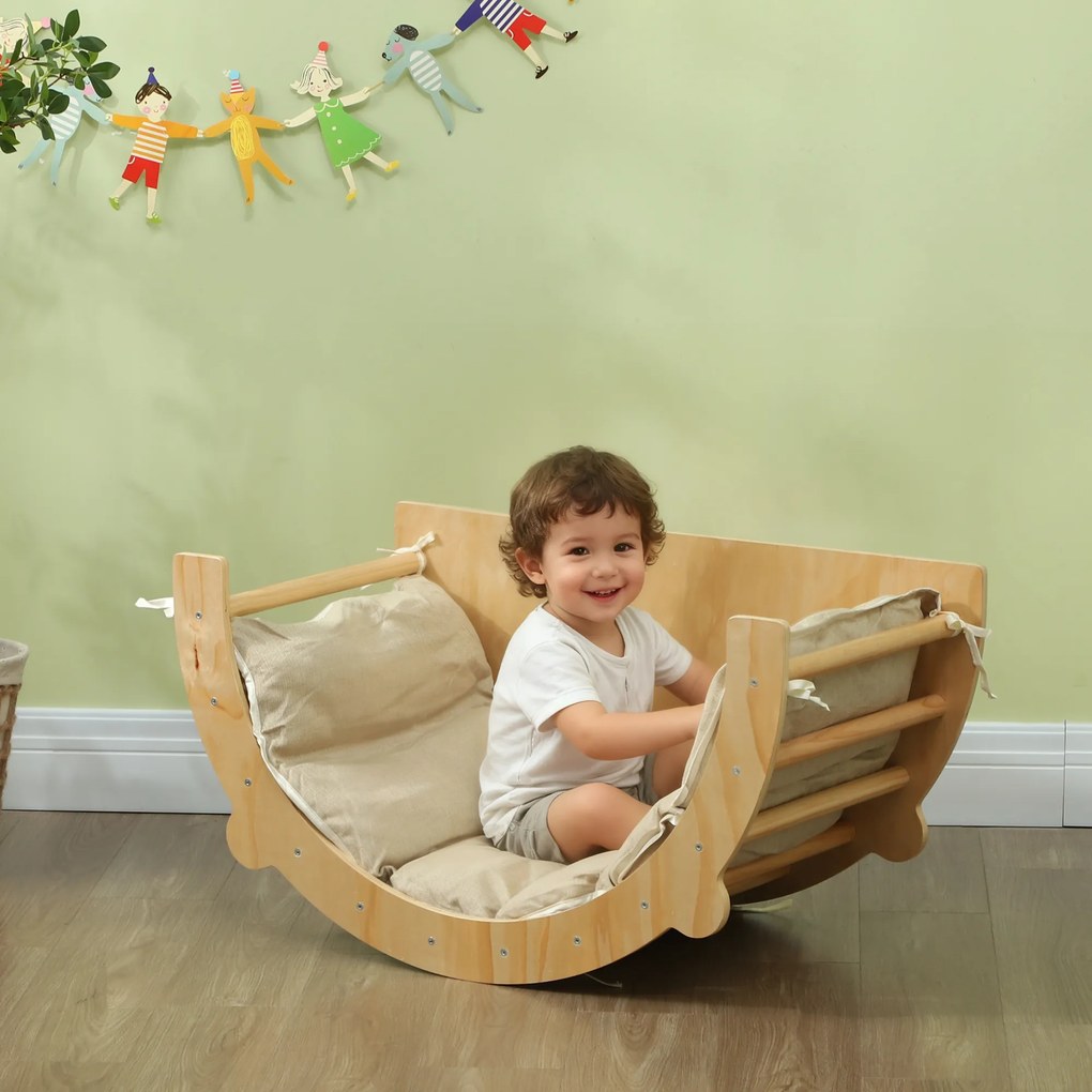 AIYAPLAY Arc Montessori 3 în 1 pentru Copii de 18-48 Luni, Structură de Cățărare, Măsuță și Balansoar cu Pernă | Aosom Romania