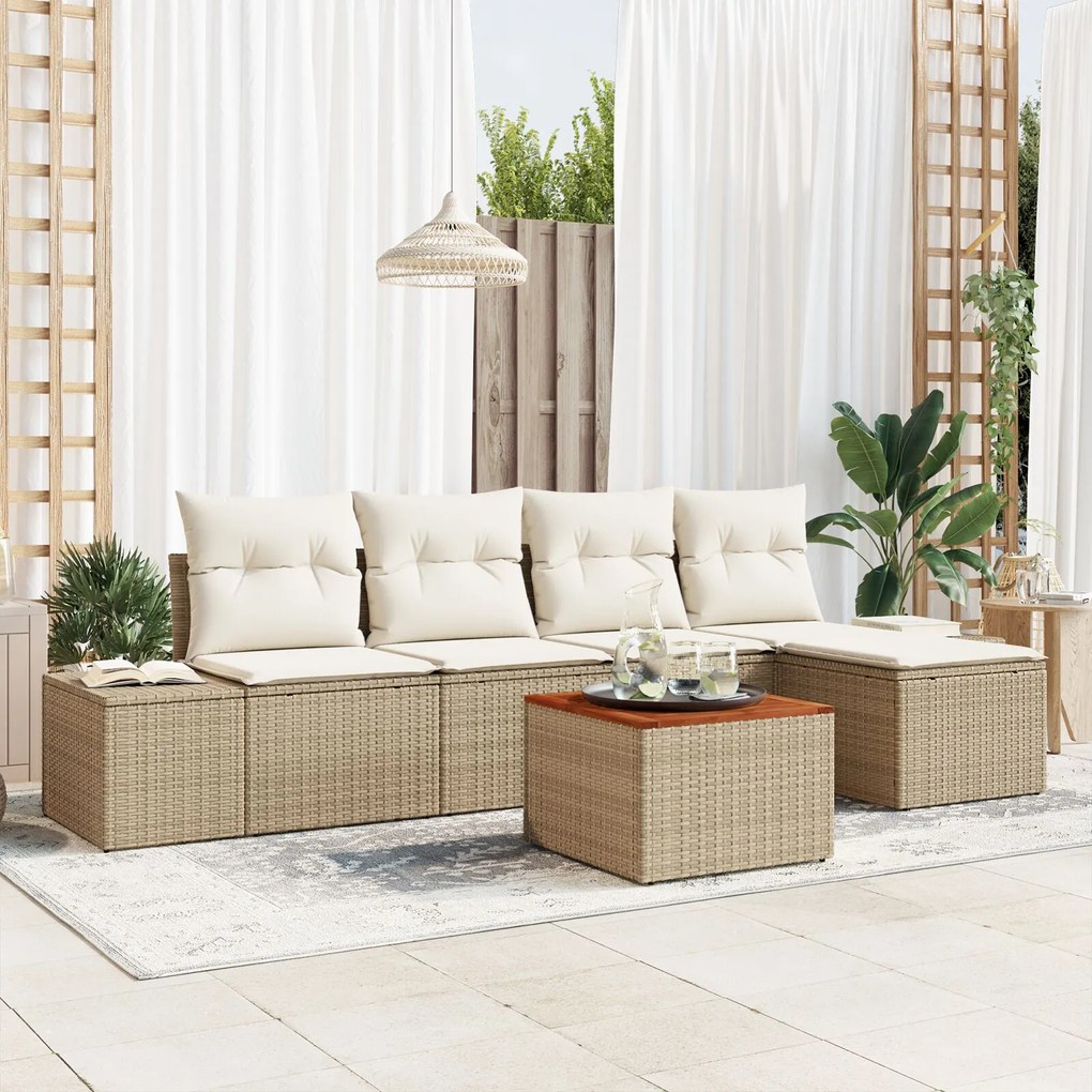 vidaXL Set canapea de grădină 6 piese, perne bej din rattan și acacia