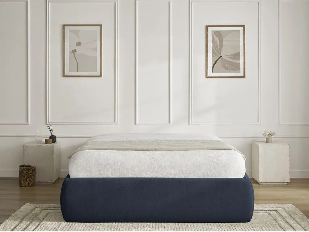 Pat matrimonial albastru închis tapițat cu spațiu de depozitare/fără tăblie cu somieră 160x200 cm Inera – Bobochic Paris