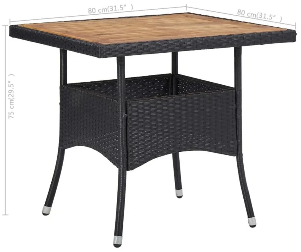 Set mobilier gradina, 3 piese, negru, poliratan si lemn acacia negru si maro, 3