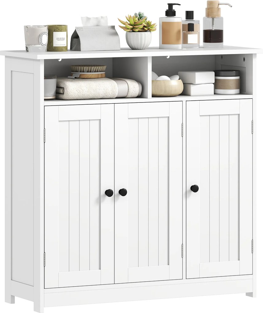 HOMCOM Dulap de Baie Îngust cu 3 Uși 2 Compartimente Deschise Poliță Reglabilă 85x30x85 cm Alb | Aosom Romania