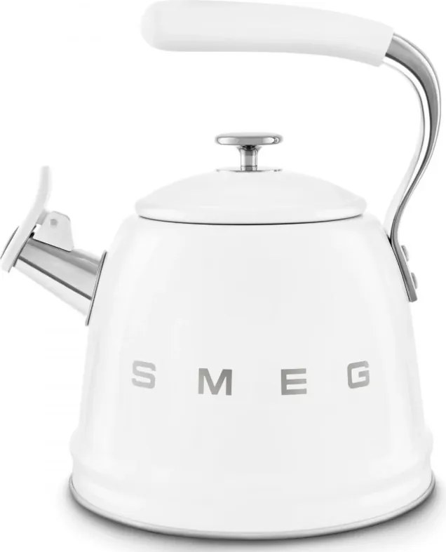 Ceainic cu fluier Smeg CKLW2001WH, 2,3 l, pentru plite cu inducție, mâner care nu se încălzește, oțel, alb