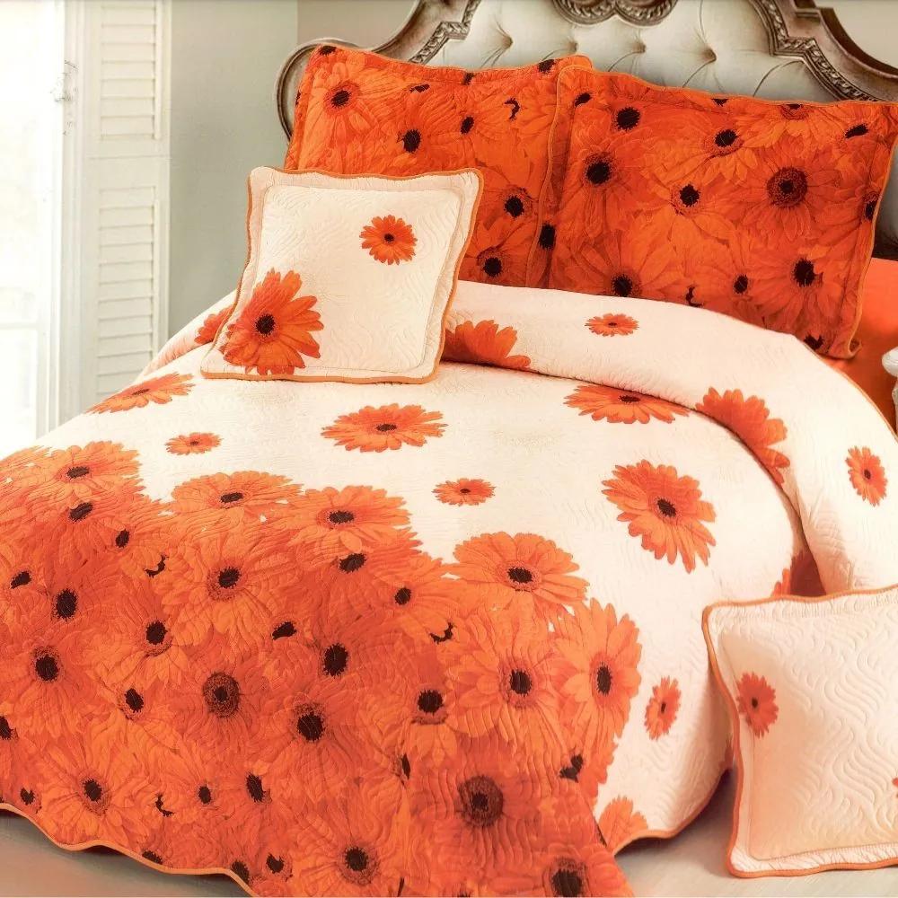 Cuvertura de pat si 4 fete de perna, pat 2 persoane, 100% bumbac, portocaliu, E-S84