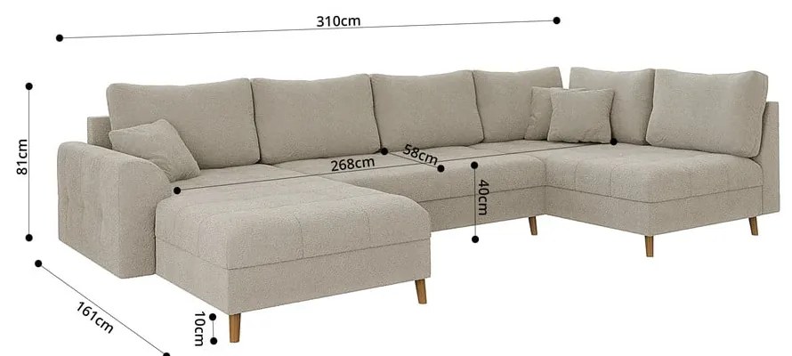 Colțar bej cu tapițerie din țesătură bouclé (colț stânga /în formă de "U") Ariella – Ropez