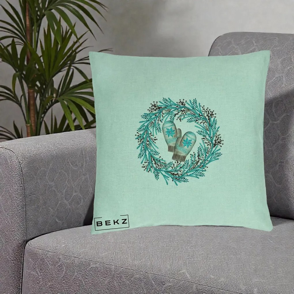Perna Decorativa Coroana Turcoaz cu Manusi, 40x40 cm, Verde Menta, Husa Detasabila, Perna Inclusa, BEKZ®