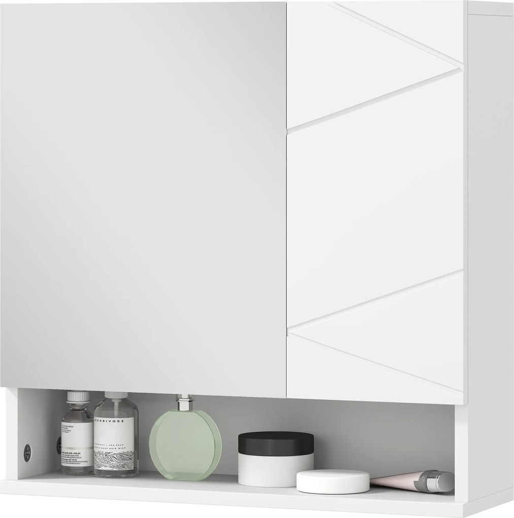 kleankin Dulap mural cu oglindă pentru baie dulap de depozitare 2 uși 55 x 17 x 55 cm alb | Aosom Romania
