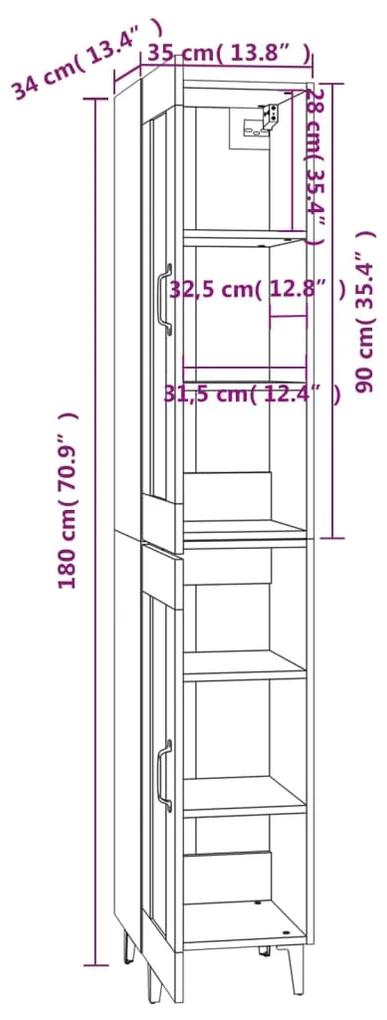 Dulap inalt,Beton Gri, 35x34x180 cm, lemn compozit 1, Gri beton, 2 Usi